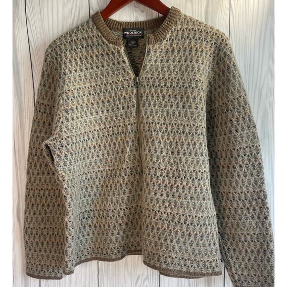 VTG Woolrich Women Wool Full Zip Cardigan Oatmeal  Chunky Knit 90s Size XL - Picture 1 of 10